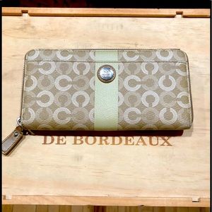 Coach signature c gold leather zip around wallet